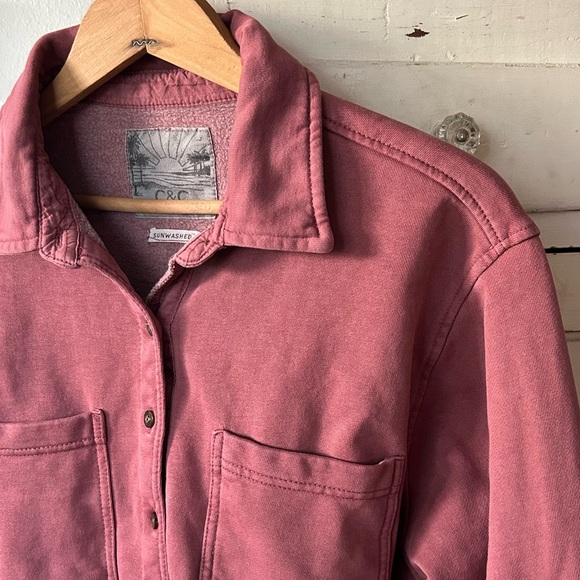 C&C California | Women’s Mauve Sunwashed Double Pocket Button-Up Shirt Size M - Picture 6 of 16